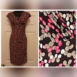 Ralph Lauren Brown Pink Dot Dress Size 14